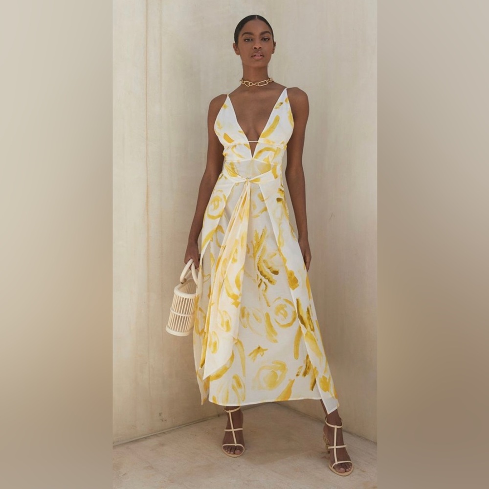 Cult Gaia Yellow and White Midi Dress